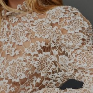 Anthropologie Dolan Sheer Lace Mock Neck Top size s